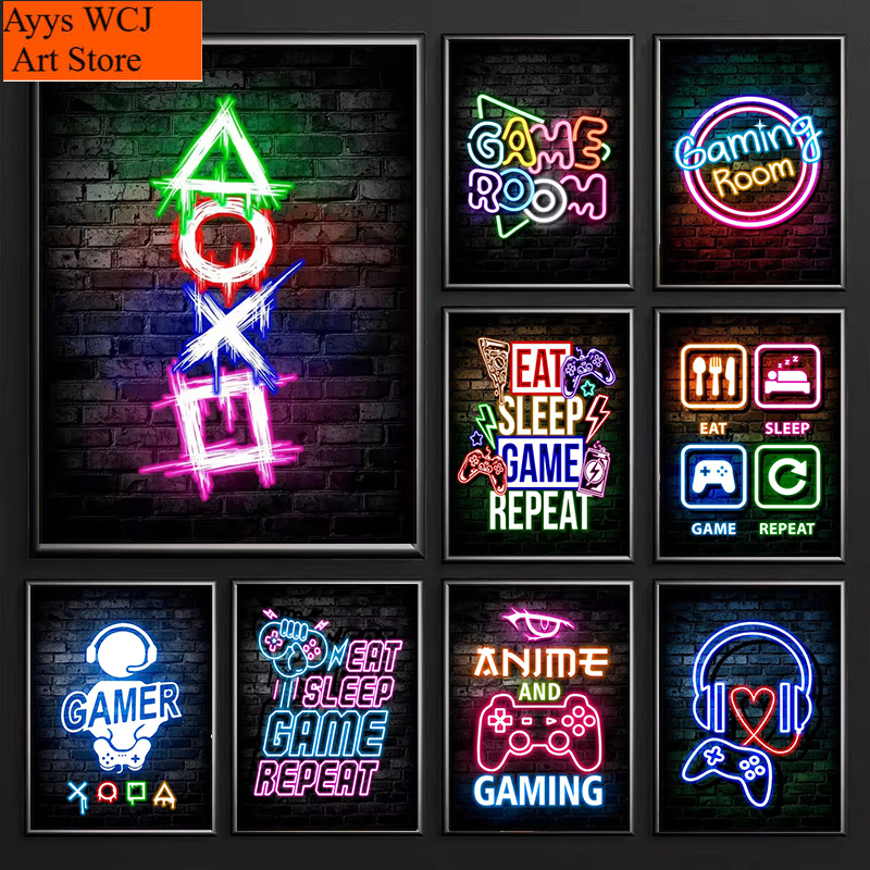 Esports In Gaming - 1pc frameless Canvas Painting Gaming Neon