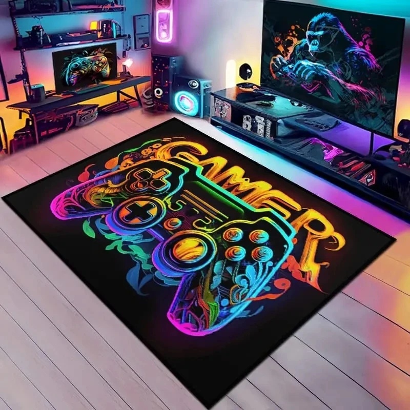 Esports Gaming Hotel - Rainbow Neon Gamepad GAMER Area Rug